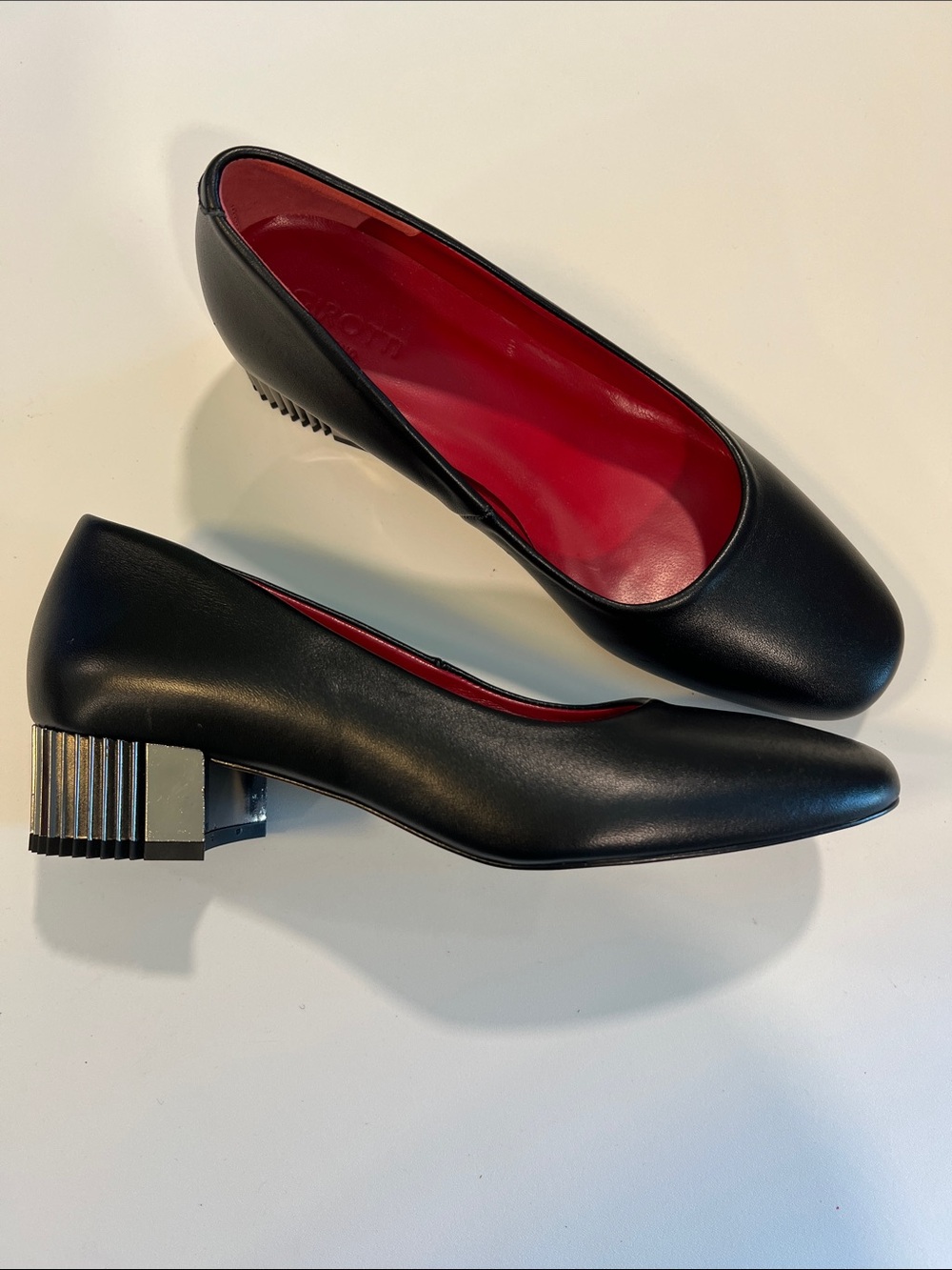 Girotti - Black Block Heels with Red Interior, Round Toe, 9/40